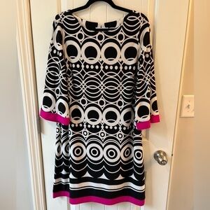 Laura Jeffries dress geometric print black white pink Size 14